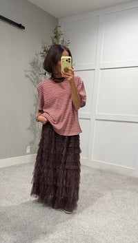 Perfectly Oversized Striped Tee | Red/Brown Stripe