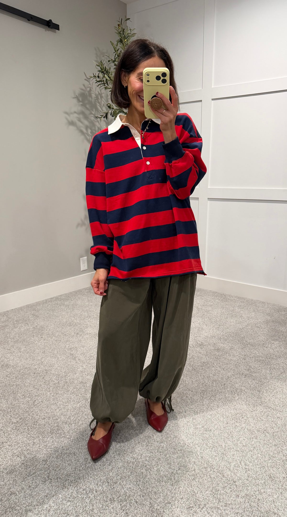 Rugby Polo Striped Top | Navy/Red