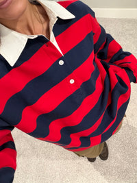 Rugby Polo Striped Top | Navy/Red
