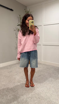 Piper Henley Striped Sweater | Bubblegum