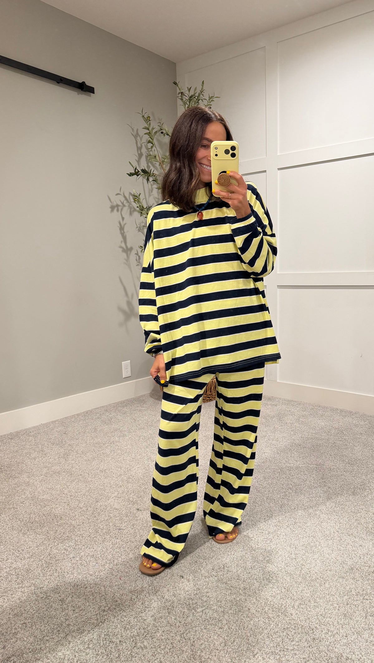 Sheila Mock Neck Striped LONGSLEEVE Top | Lemon/Navy