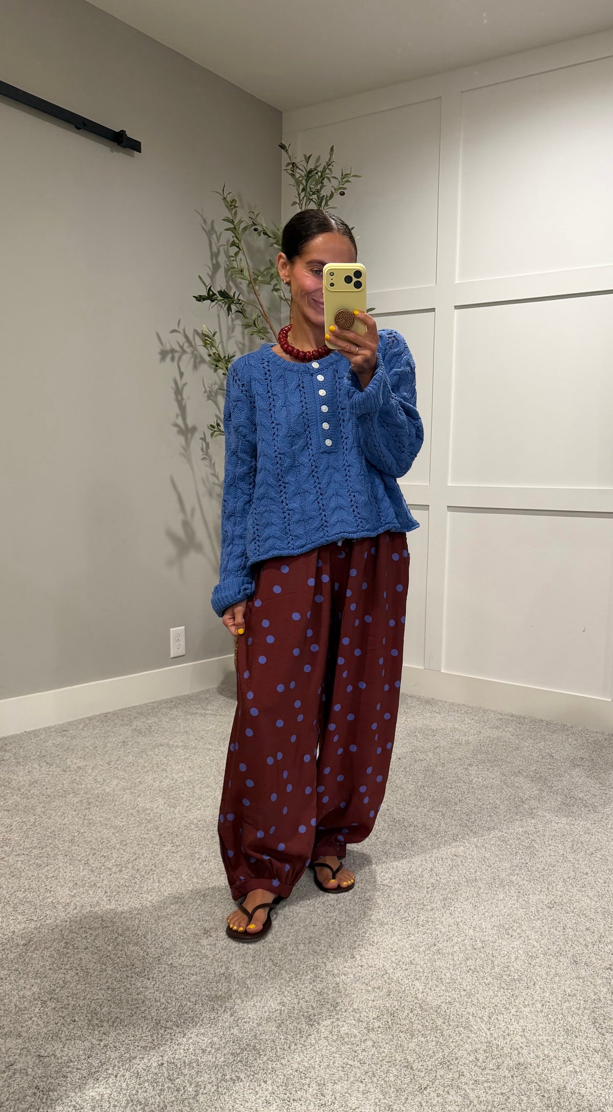 Satin Polka Dot Balloon Pants | Maroon/Blue