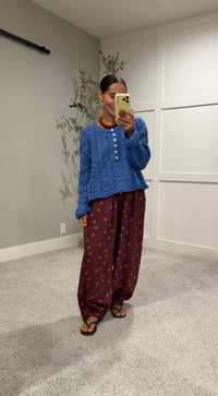 Satin Polka Dot Balloon Pants | Maroon/Blue