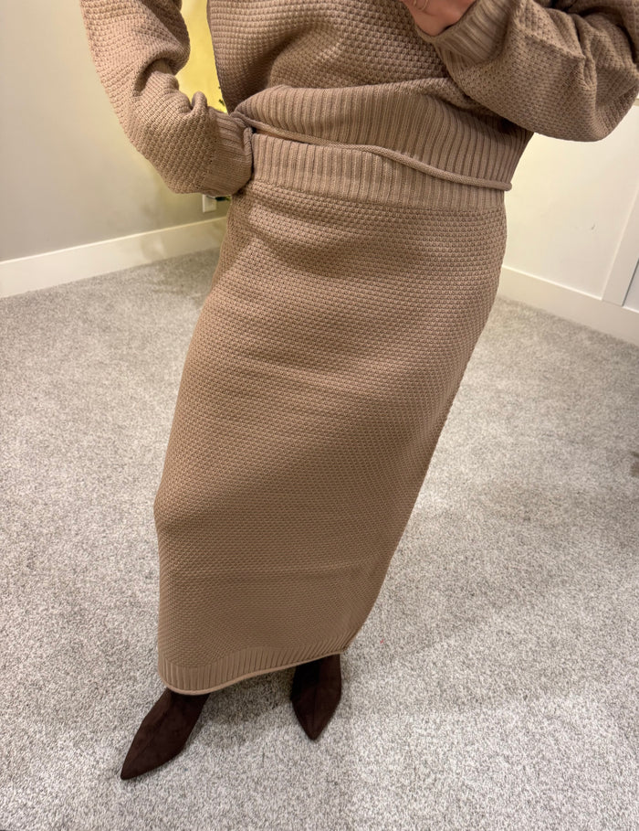 Textured Knit Skirt | Tan