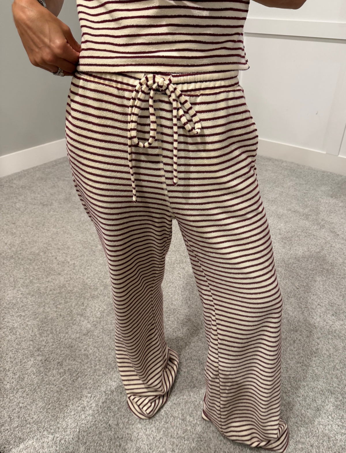 French Terry Striped Set | Burgundy/Cream
