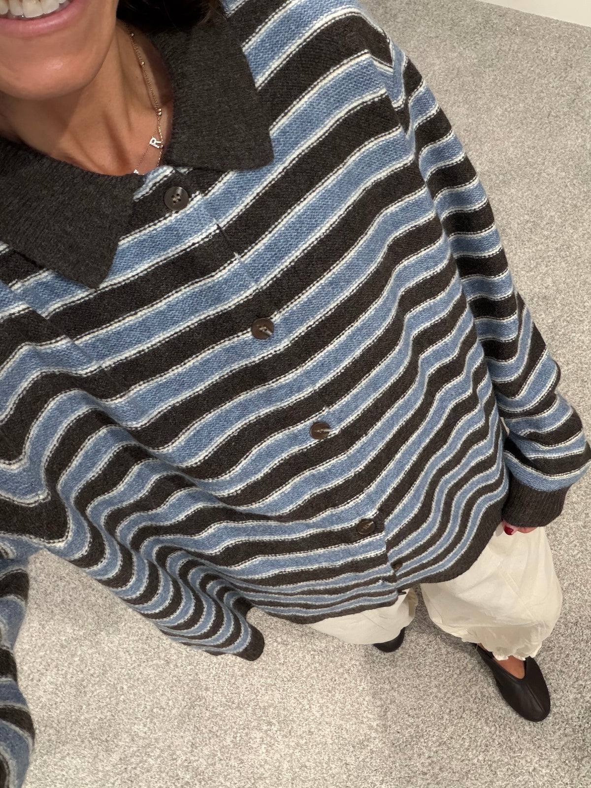 Striped Collared Cardigan | Choco Blue