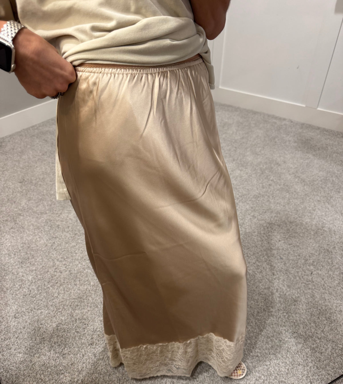 Satin Lace Skirt | Champagne