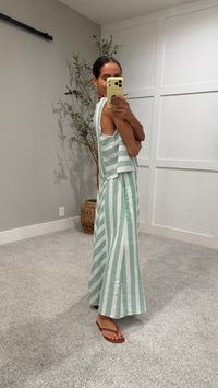 Gina Green Striped Skirt Set