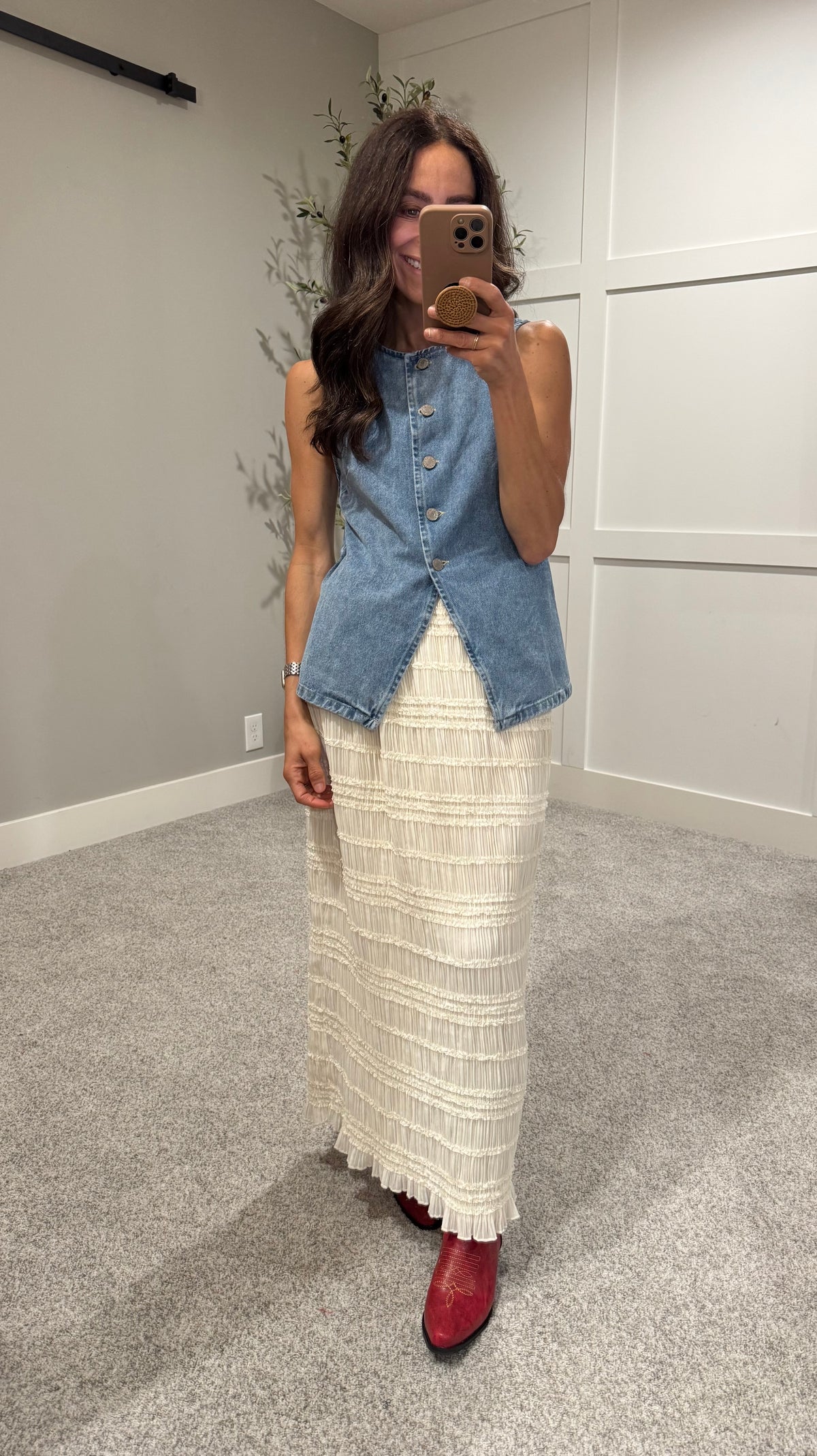Ava Crinkle Chiffon Skirt | Cream