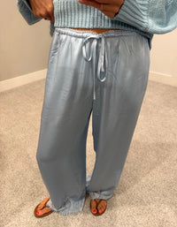 Mireya Satin Lace Trim Pants | Blue