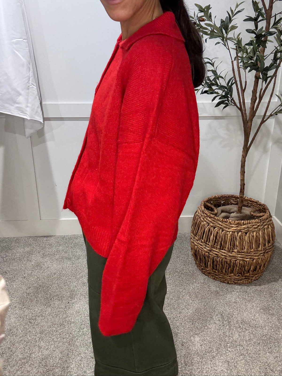 Red Collared Sweater Cardigan