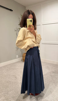 Navy Cotton Poplin Maxi Skirt