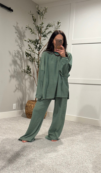 Lounging Brushed Knit Pants | Green/Cream