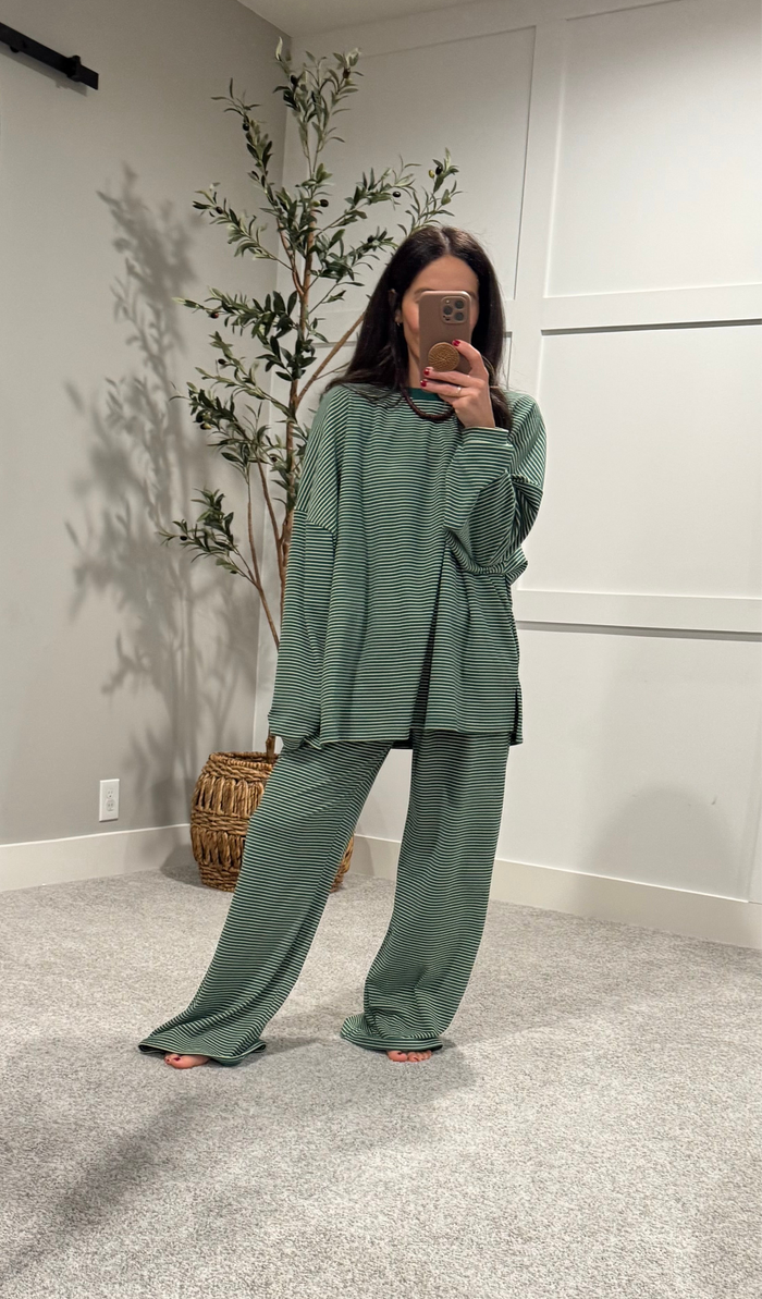 Lounging Brushed Knit Pants | Green/Cream