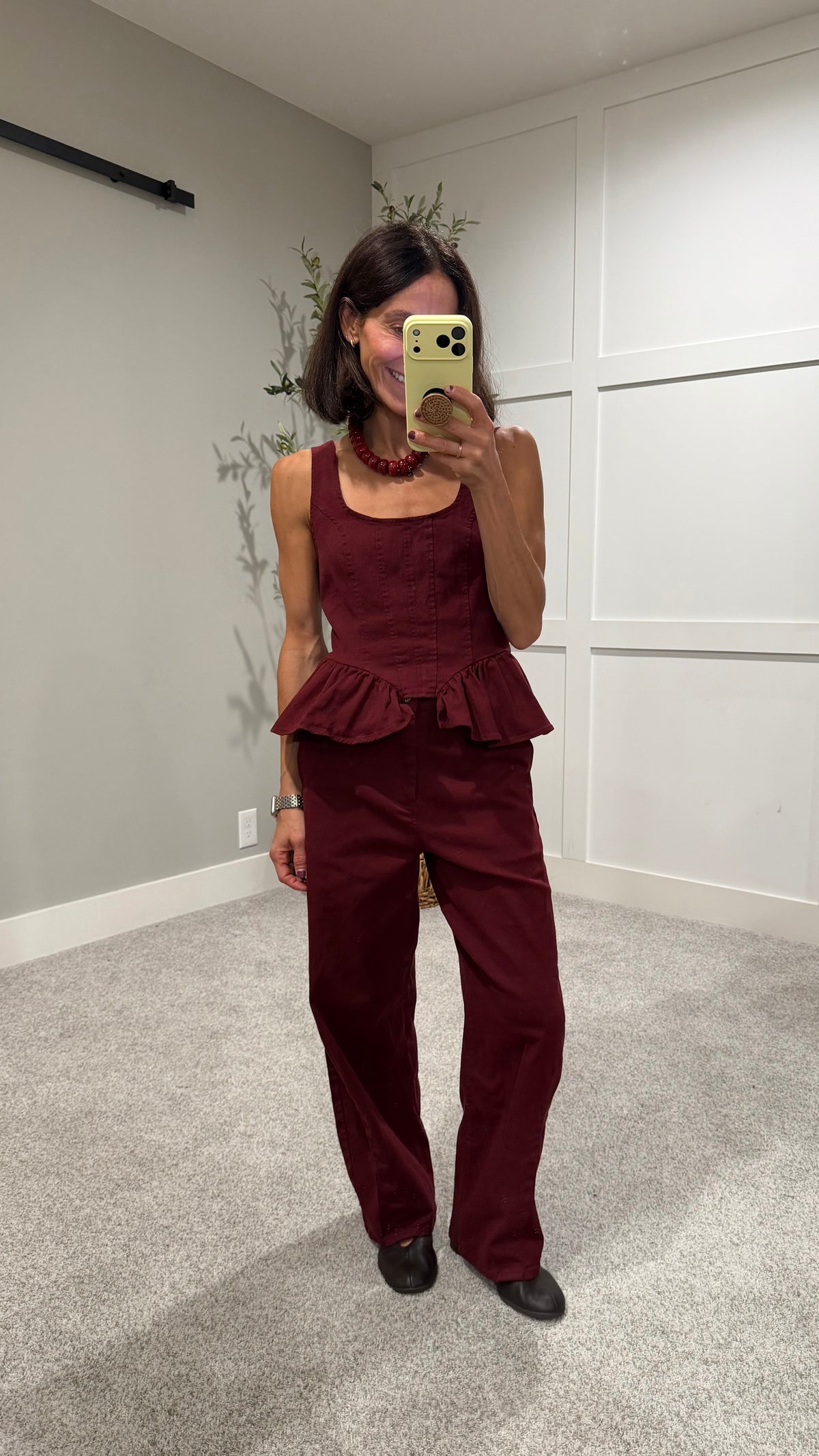 Peppa Peplum Denim Set | Burgundy