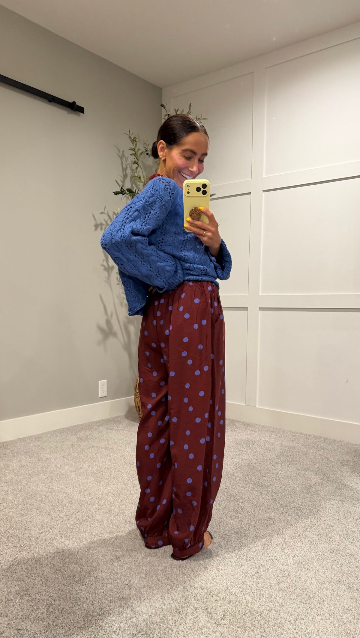 Satin Polka Dot Balloon Pants | Maroon/Blue