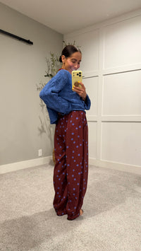 Satin Polka Dot Balloon Pants | Maroon/Blue