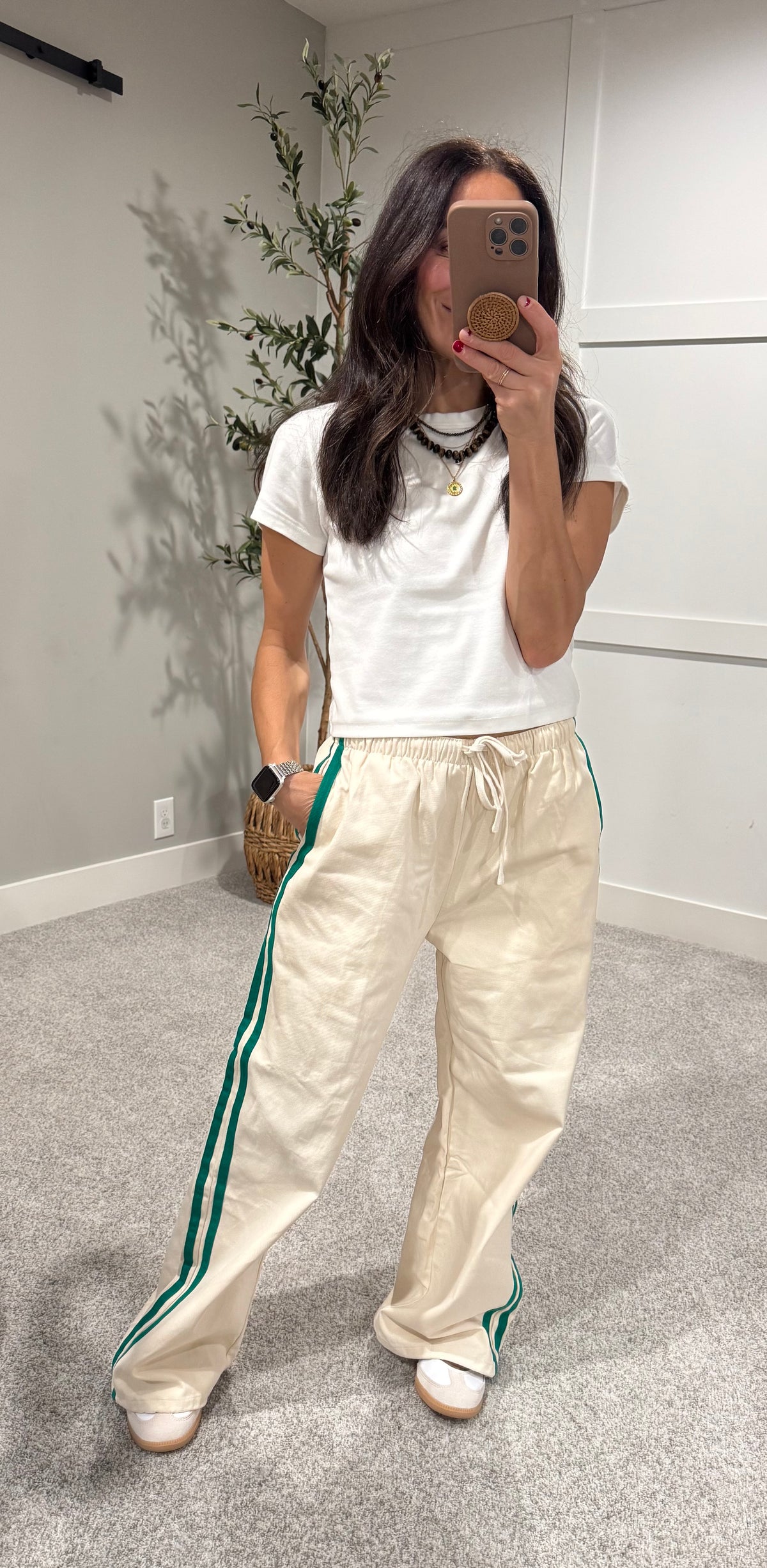 Sara Track Pant | Ivory & Green