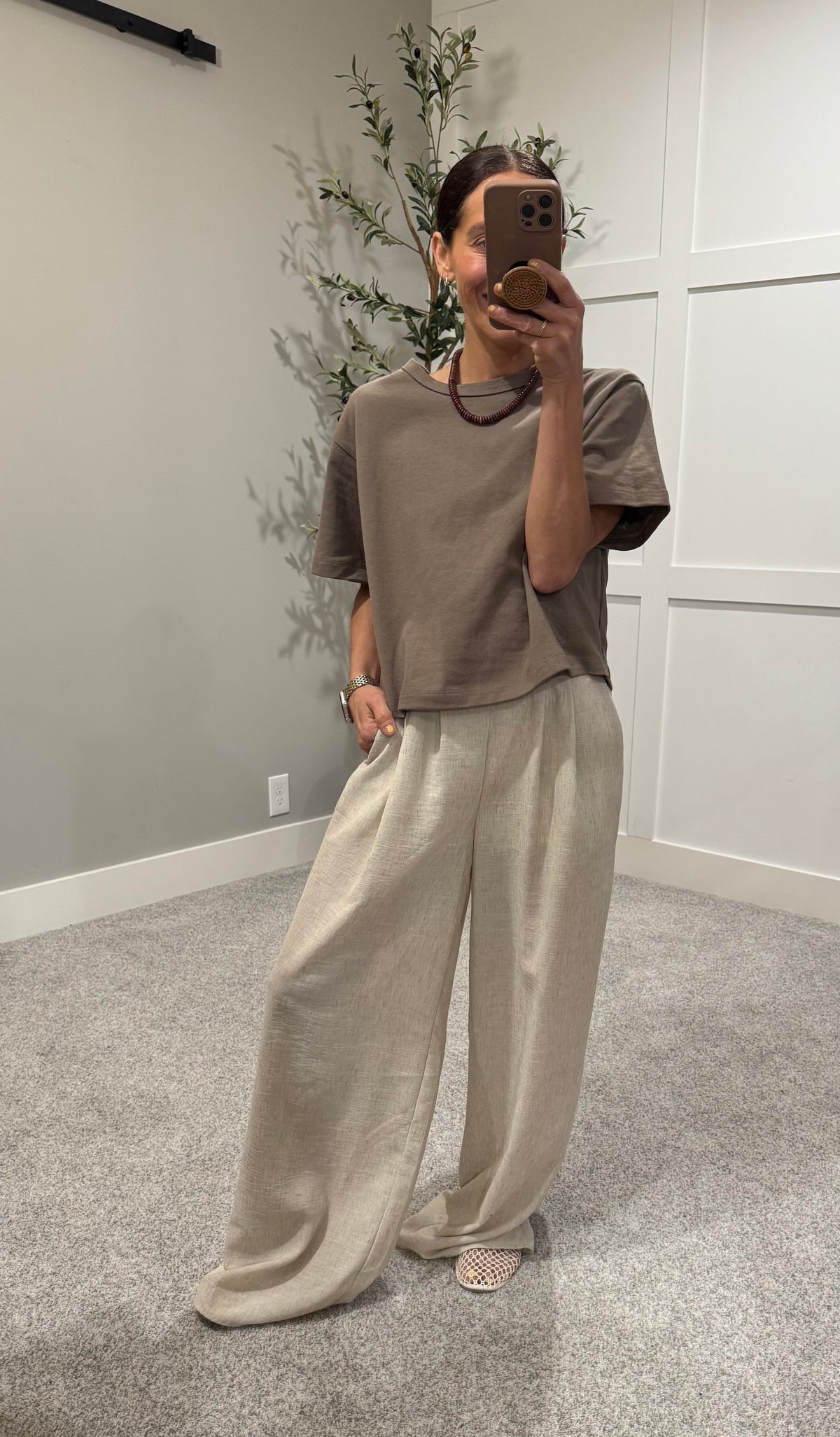 Pleated Wide Leg Pants | Oatmeal