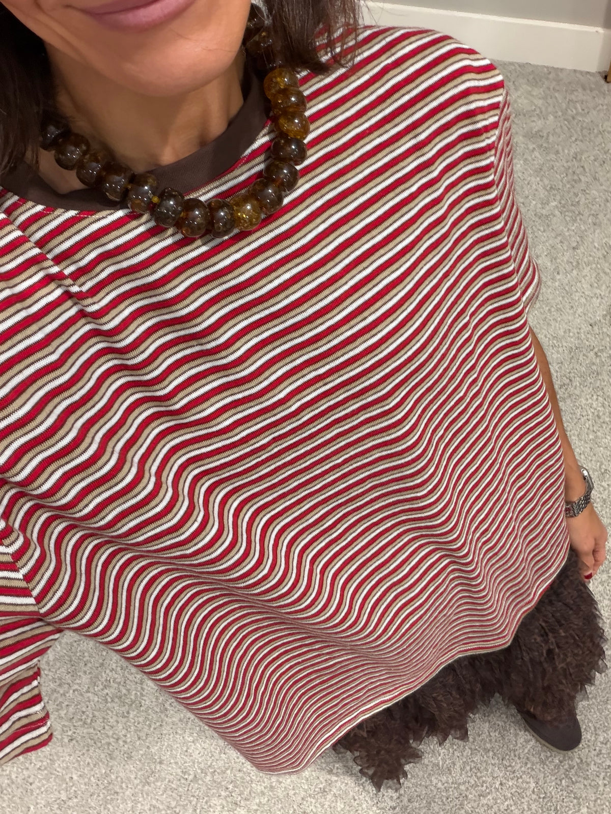 Perfectly Oversized Striped Tee | Red/Brown Stripe