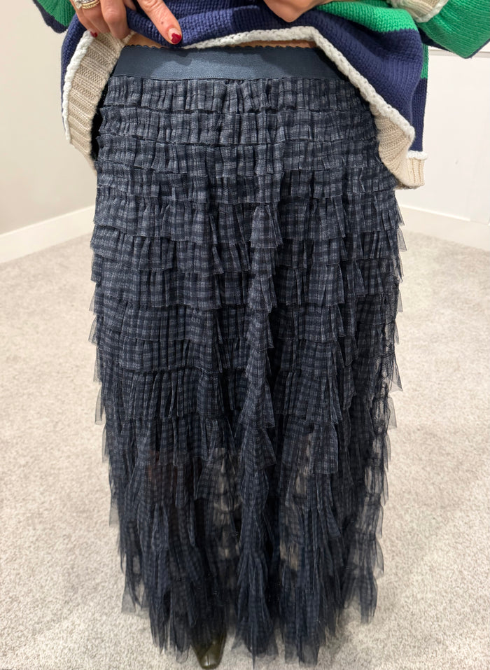 Plaid Tiered Skirt | Navy