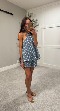 Denim Blue Polka Dot Halter Set