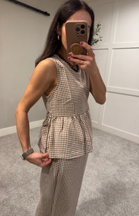 Peplum Gingham Top | Brown