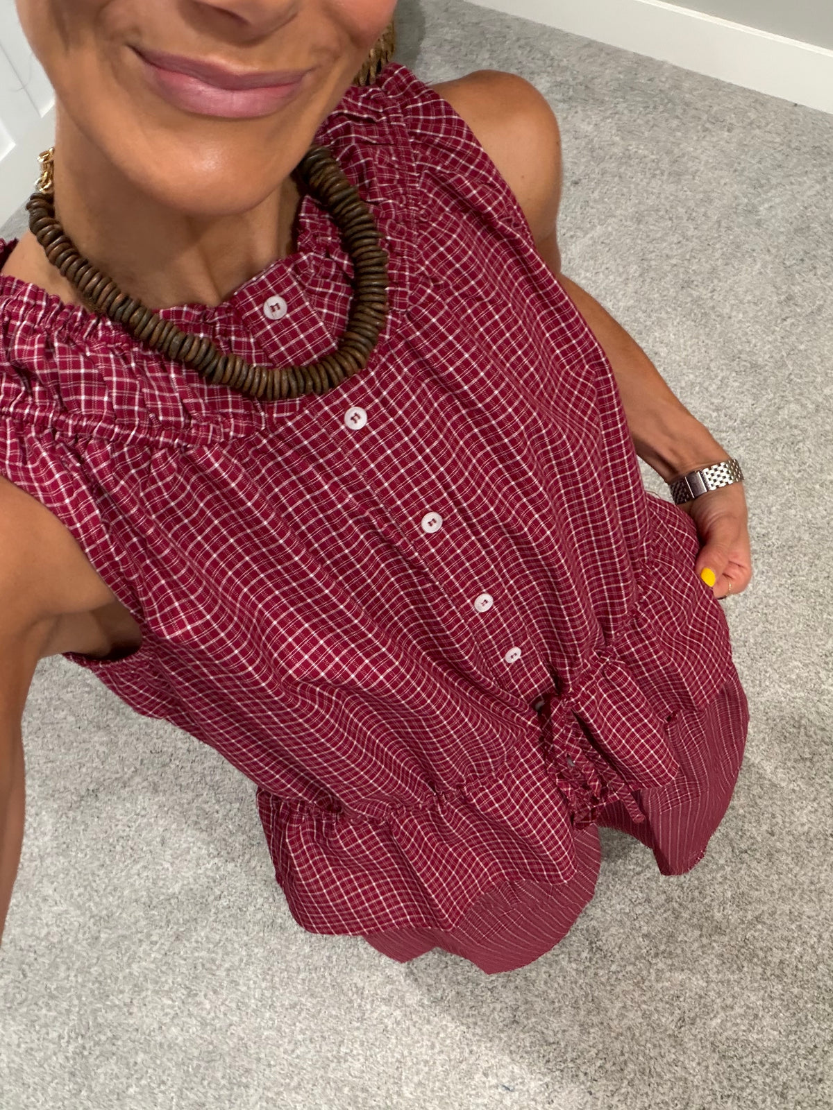 The Camryn Plaid Top | Burgundy Red