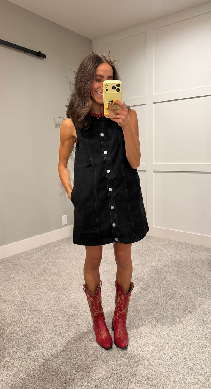 Langley Denim Mini Dress | Washed Black