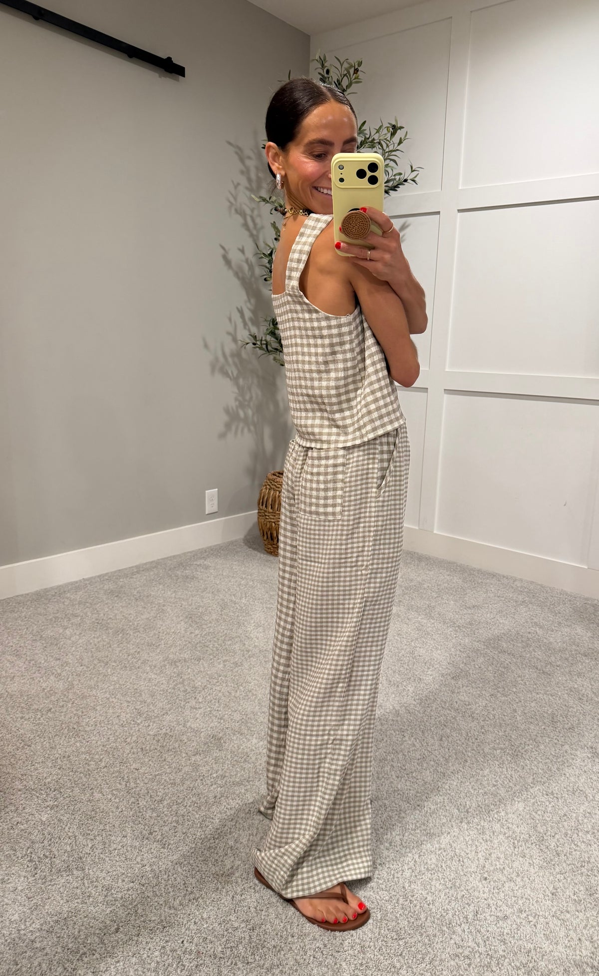 Saylor Gingham Top | Tan/Cream