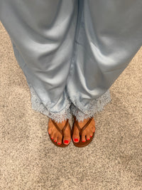 Mireya Satin Lace Trim Pants | Blue