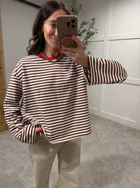 Maeve Striped Top | Brown/White