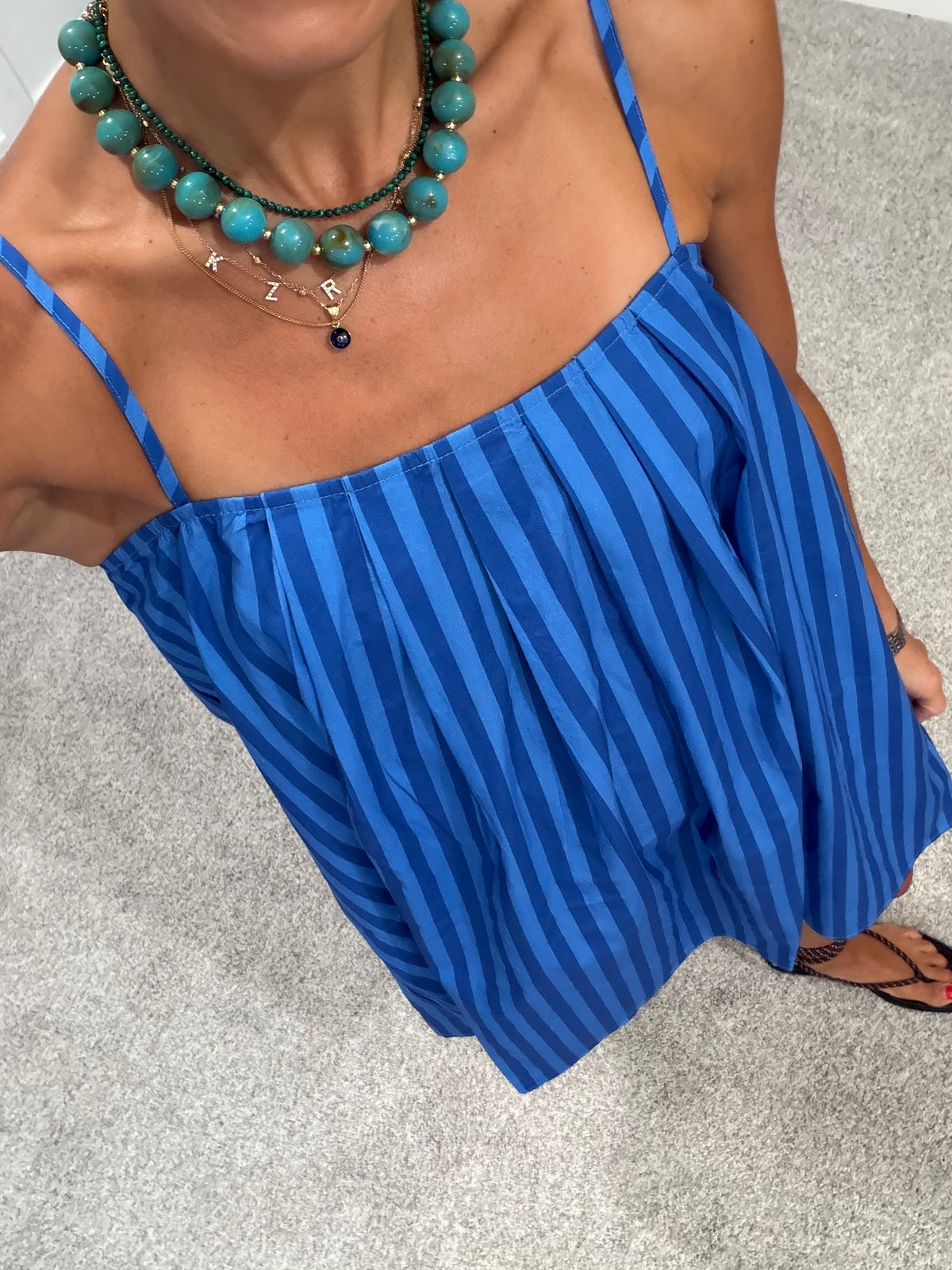 Candy Stripe Babydoll Mini Dress  | Blue Stripe