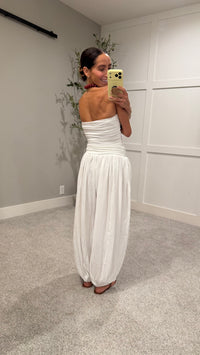 Valentina Rouched Strapless Top | White
