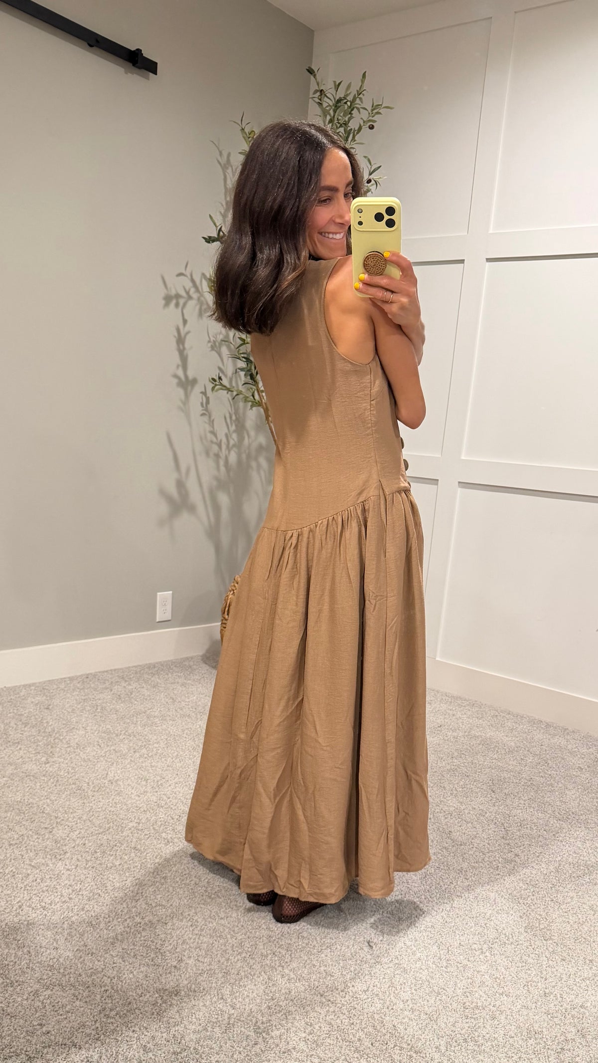 Button Detail Dress | Tan Brown