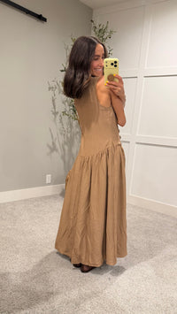 Button Detail Dress | Tan Brown
