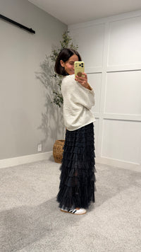 Striped Rolled Neck Sweater-Ecru