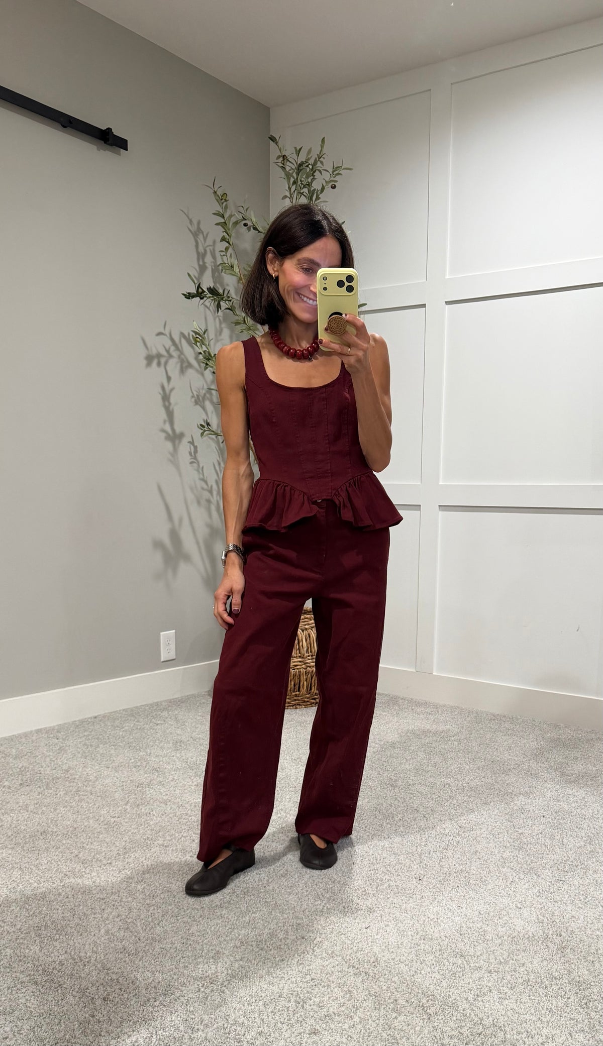 Peppa Peplum Denim Set | Burgundy