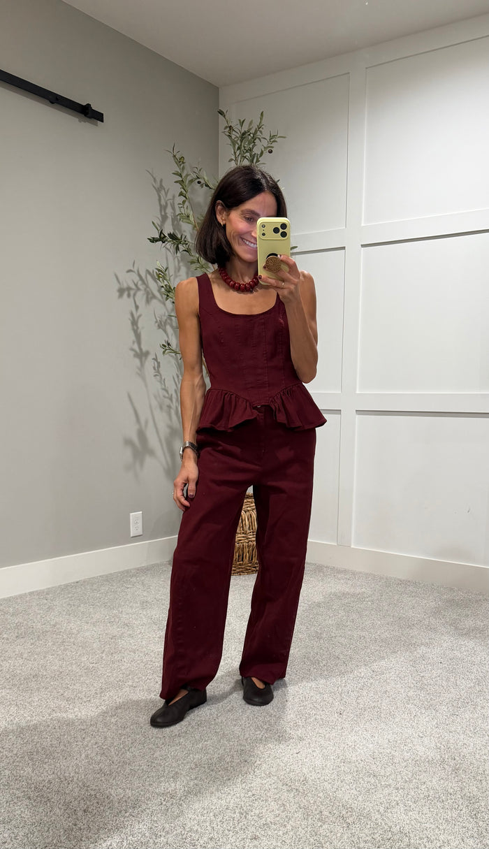 Peppa Peplum Denim Set | Burgundy
