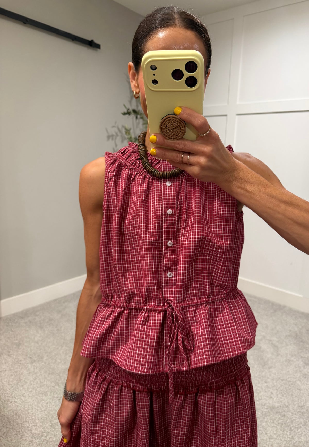 The Camryn Plaid Top | Burgundy Red