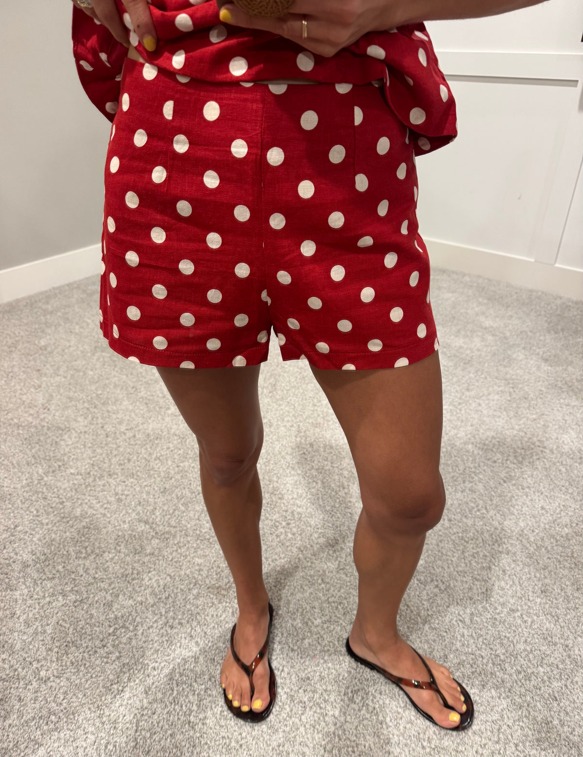 Natalia Polka Dot Peplum Set | Red/Natural
