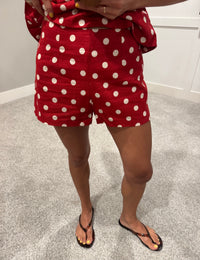 Natalia Polka Dot Peplum Set | Red/Natural