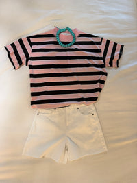 Sheila Mock Neck Striped Set | Pink/Brown