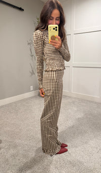 Ashton Ruffle Trim Pants | Brown/Cream Gingham