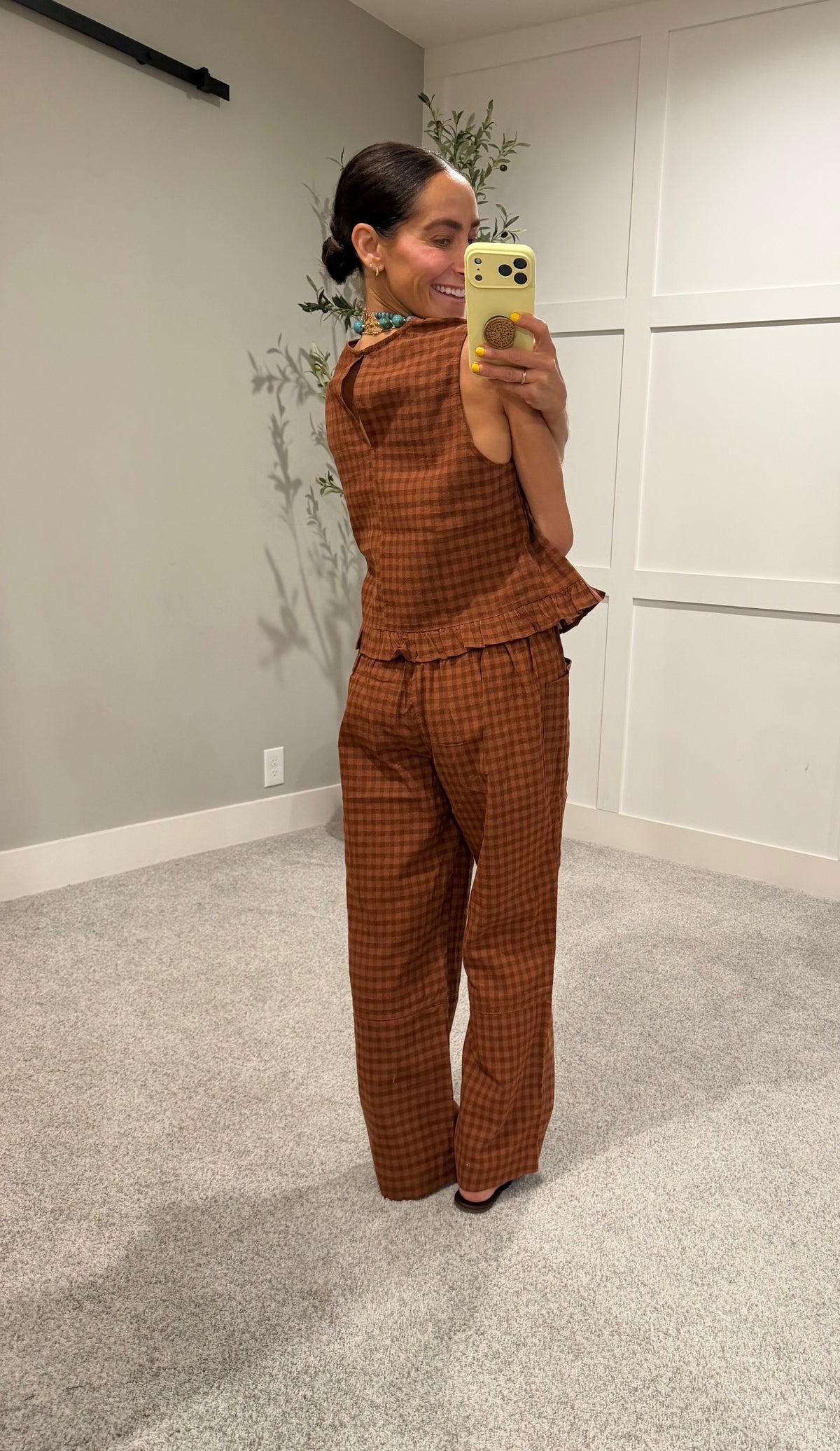 Autumn Gingham Set | Cognac Brown