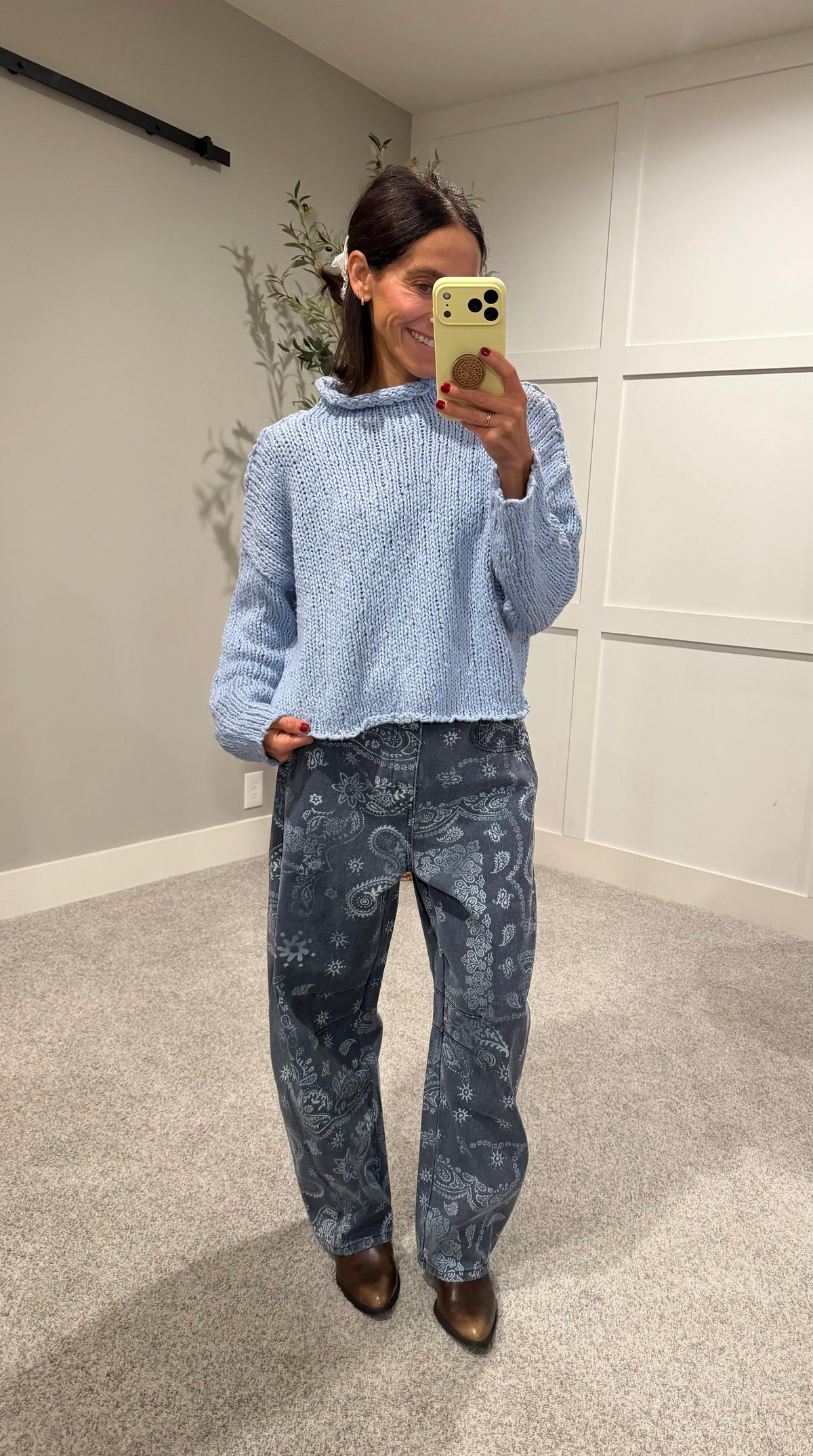 The Hazel Mock Neck Rolled Hem Knit Sweater | Light Blue