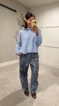 The Hazel Mock Neck Rolled Hem Knit Sweater | Light Blue