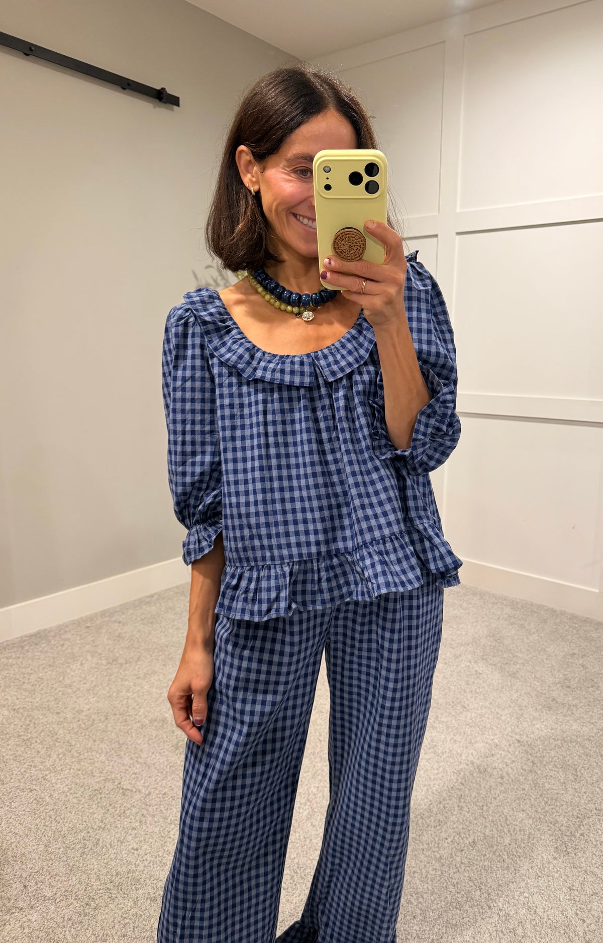 Baron Ruffle Pant Set | Navy/Blue Gingham Print