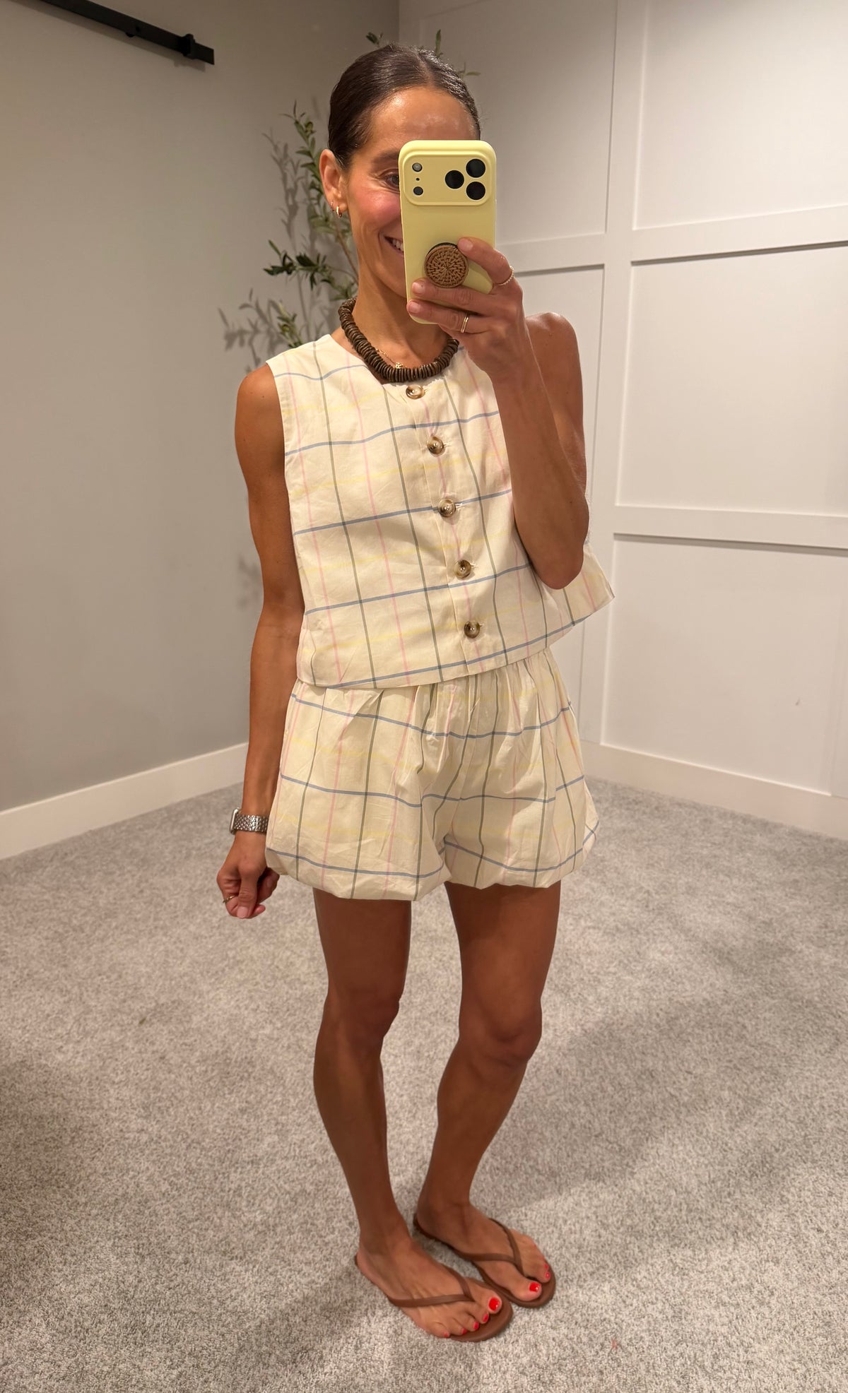 Becca Bubble Hem Grid Shorts
