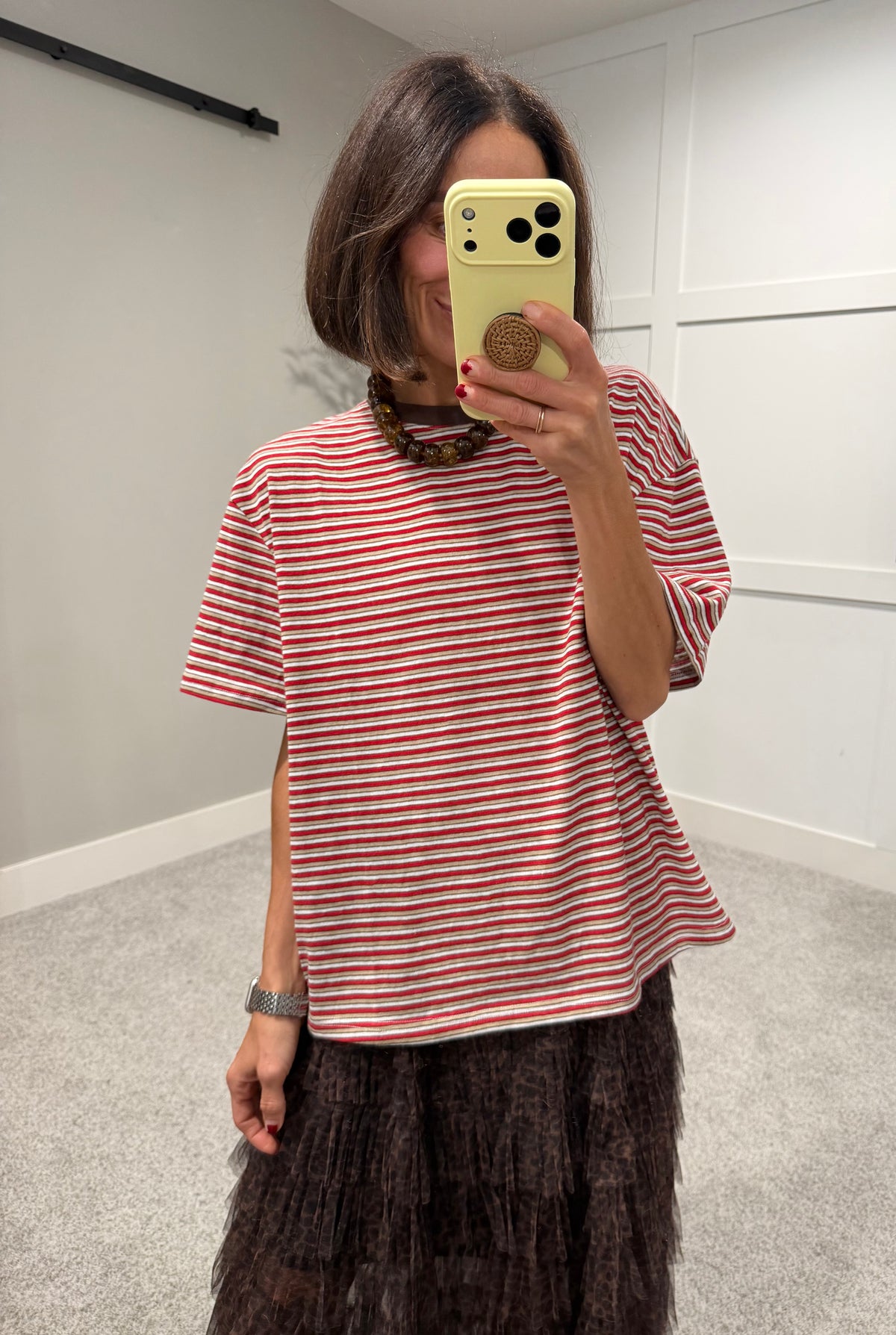 Perfectly Oversized Striped Tee | Red/Brown Stripe